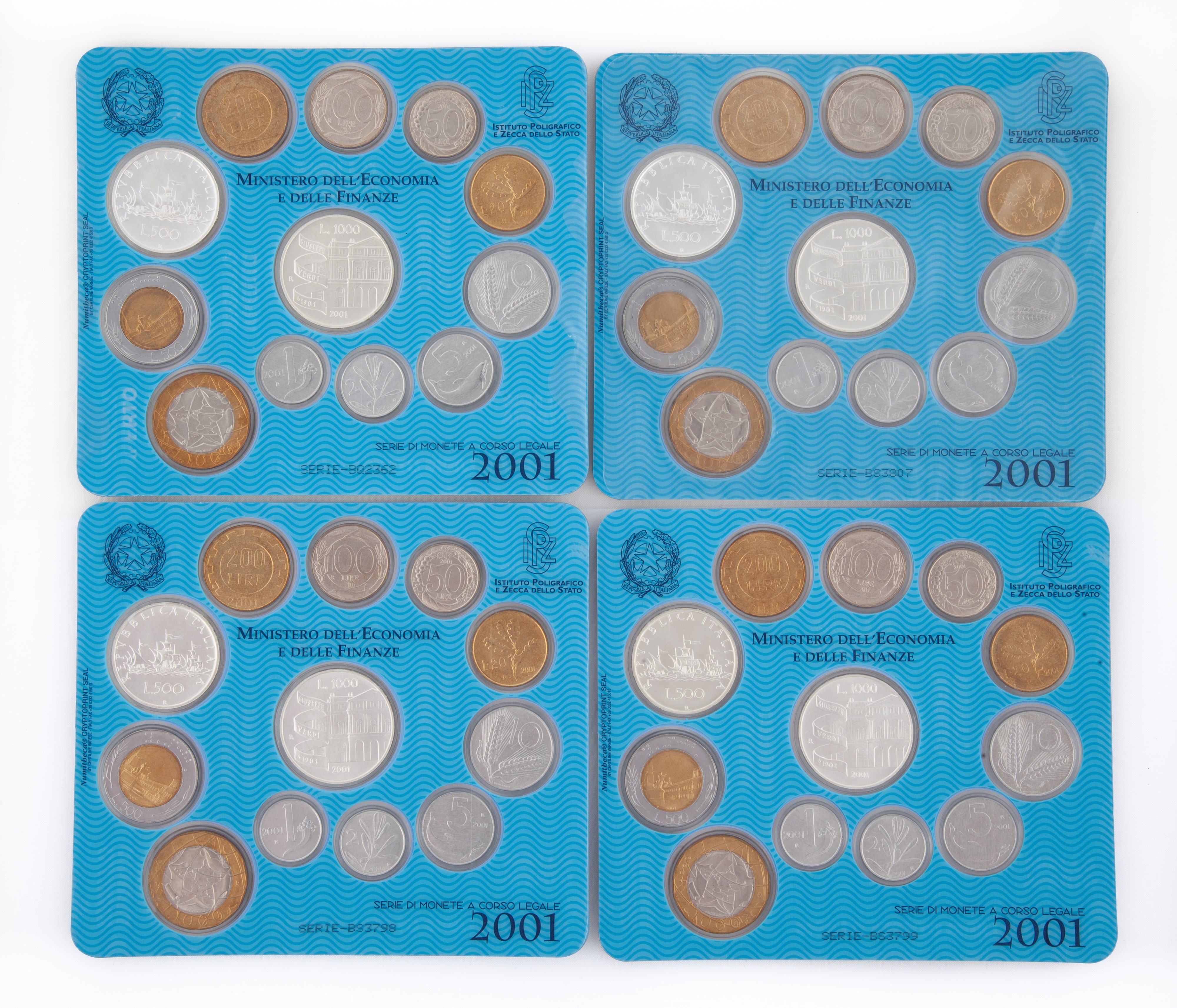 4 Serie Divisionali in Lire 2001 Repubblica Italiana