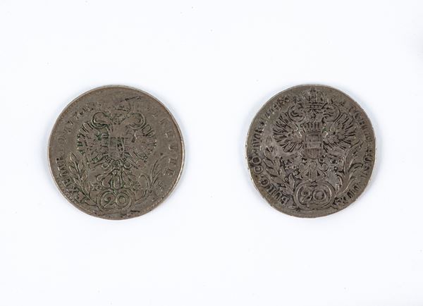 20 Kreuzer Aquila con scudo austriaco IC-FA Vienna 1774 Maria Teresa / 20 Kreuzer E Karlsburg 1776 Giuseppe II Impero d'Austria