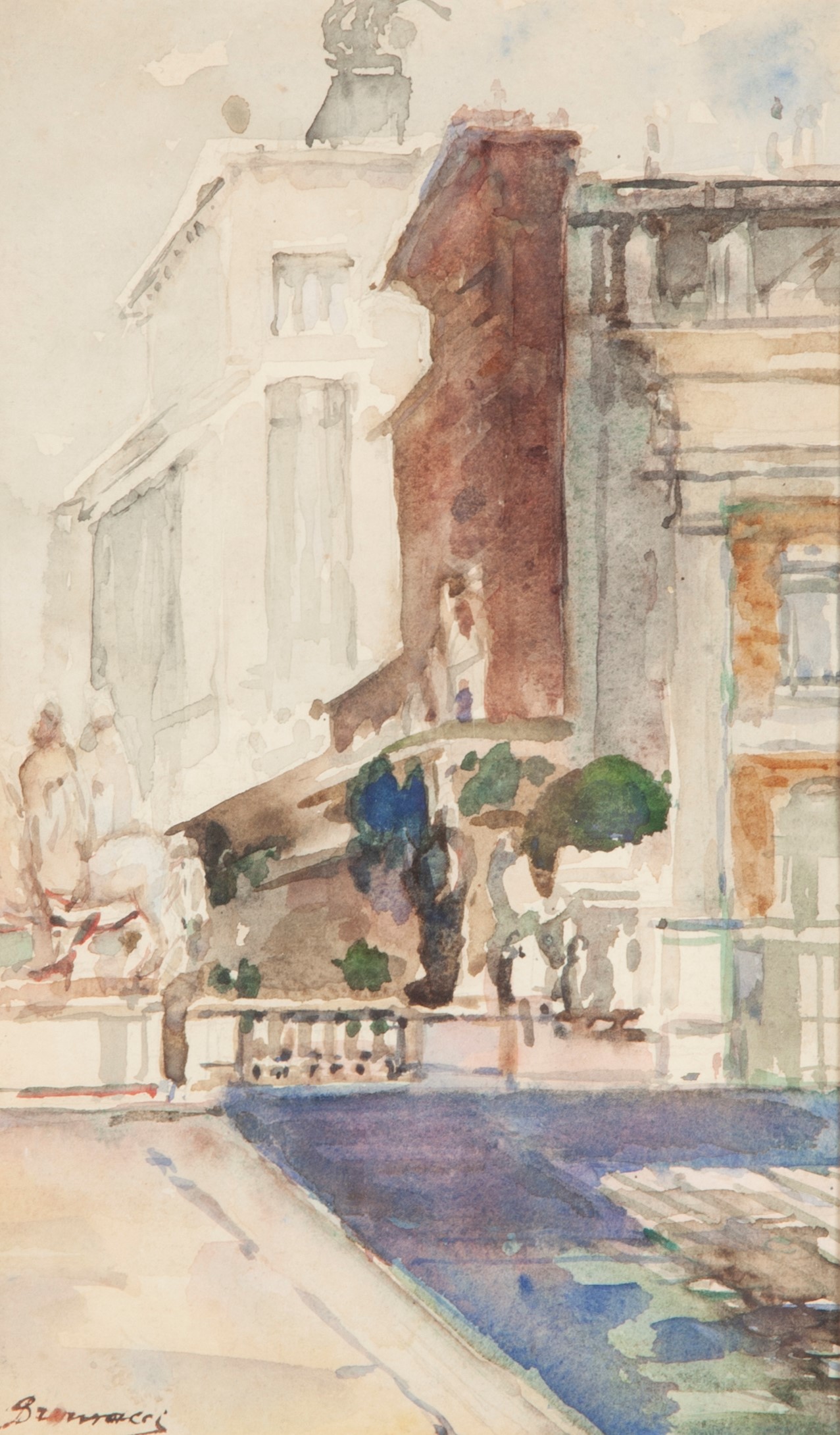 Pittore del XIX Secolo, Giulio Brunacci - Scorci di Roma - Coppia di Acquerelli