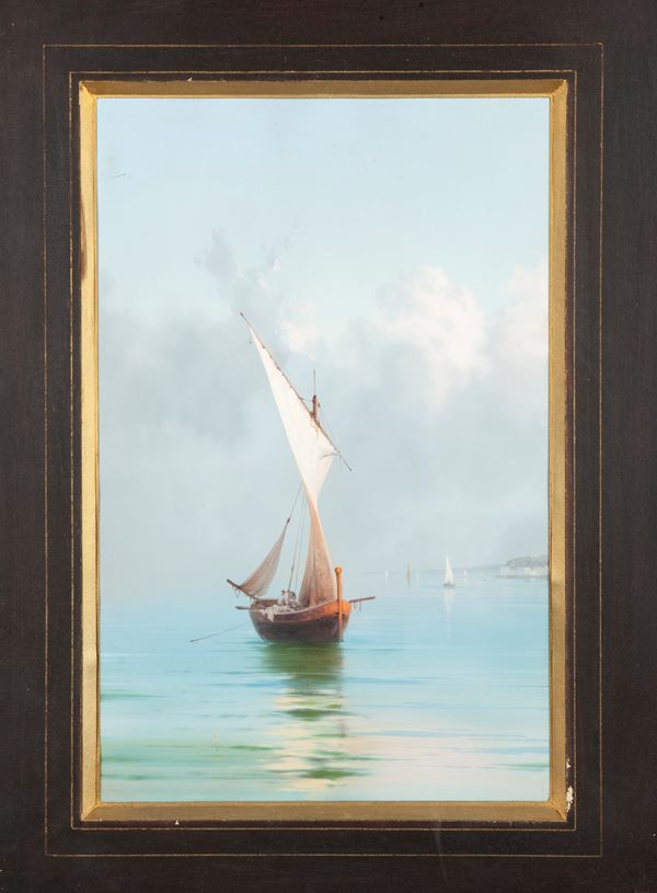 Pittore del XIX secolo - Marina con imbarcazione