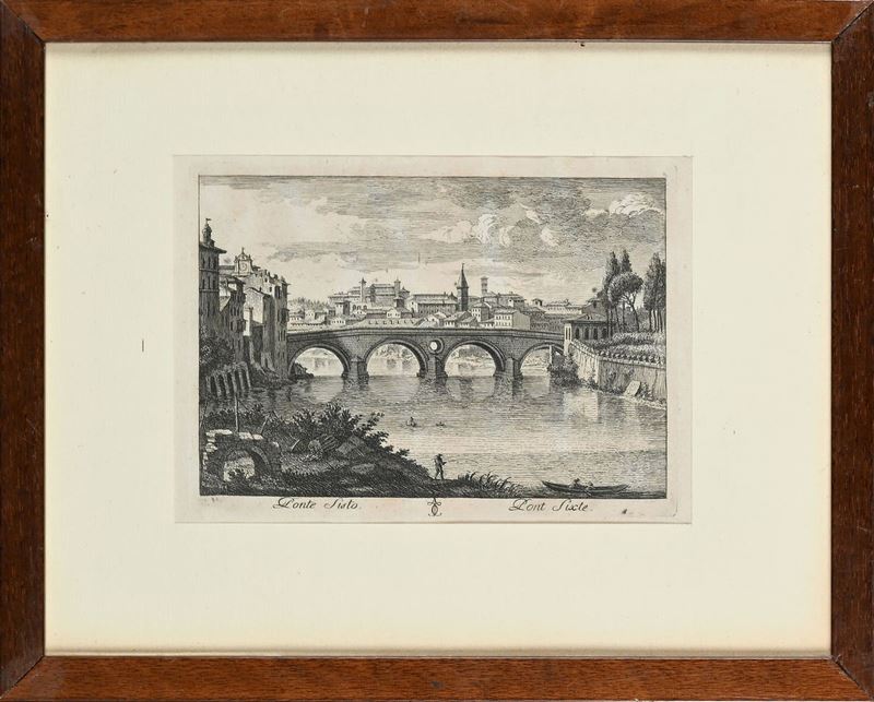 Mariano Vasi - Lotto di 2 Incisioni: Ponte Sisto; Porto di Ripa Grande