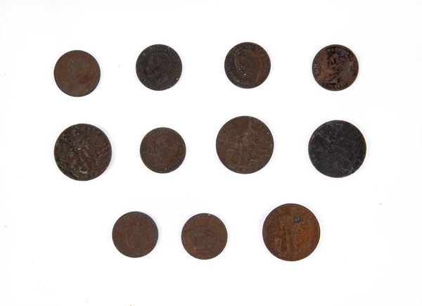 Lotto 11 monete Vittorio Emanuele III Regno d'Italia: 5 Centesimi 1909; 1918 3 esemplari; 2 Centesimi 1903 3 esemplari, 1906, 1912, 1915 2 esemplari