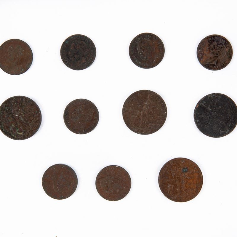 Lotto 11 Monete Vittorio Emanuele III Regno D'italia: 5 Centesimi 1909; 1918 3 Esemplari; 2 Cente...