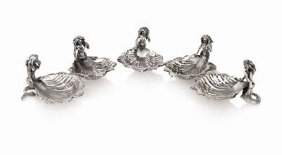 Cinque Saliere in Argento 800 con Sirene