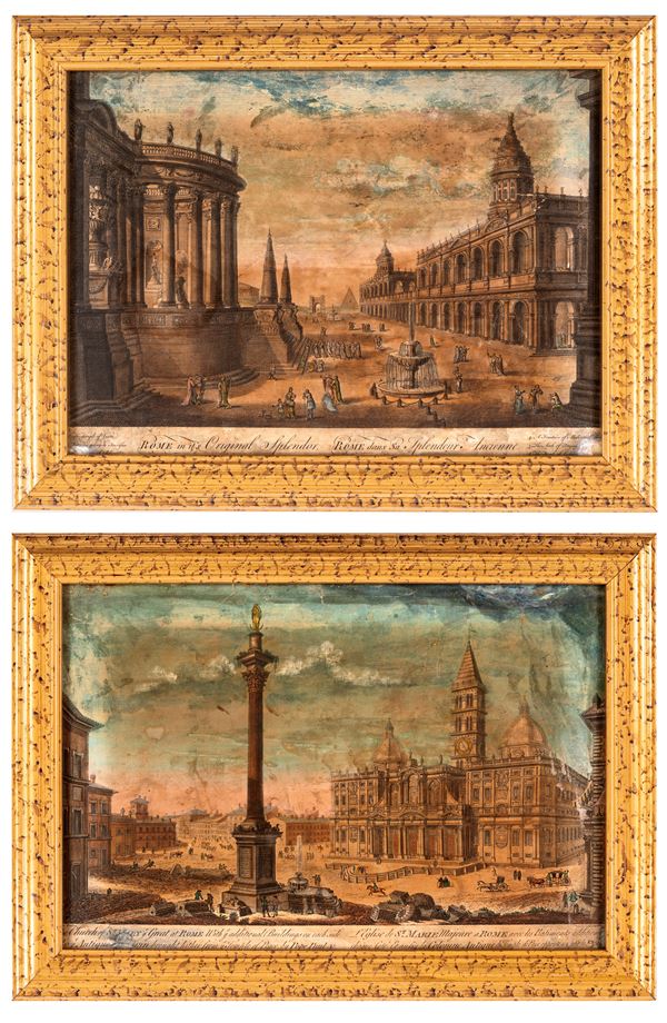 a) Veduta di Santa Maria Maggiore  b) Veduta ottica di Roma nel suo splendore originale