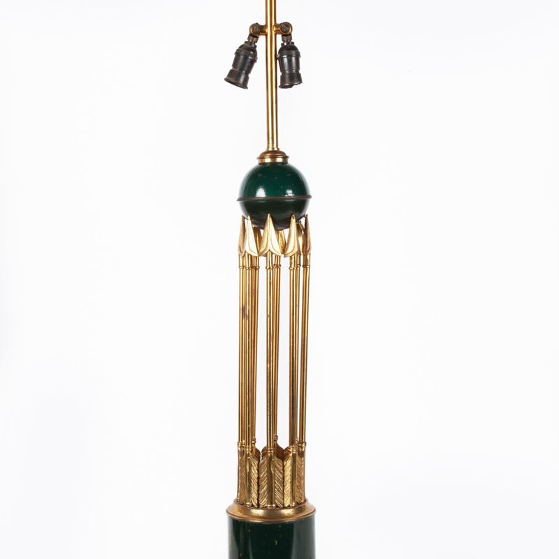 Lampada da Tavolo in Ottone Dorato in Parte Smaltato Verde