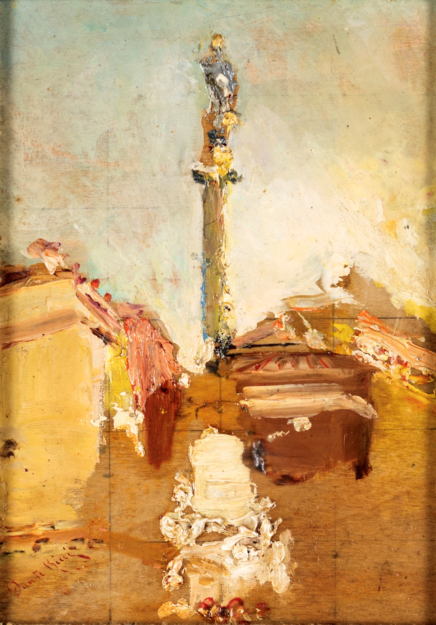 Colonna dell'Immacolata a Piazza Mignanelli; Veduta di Castel Sant'Angelo - coppia di dipinti