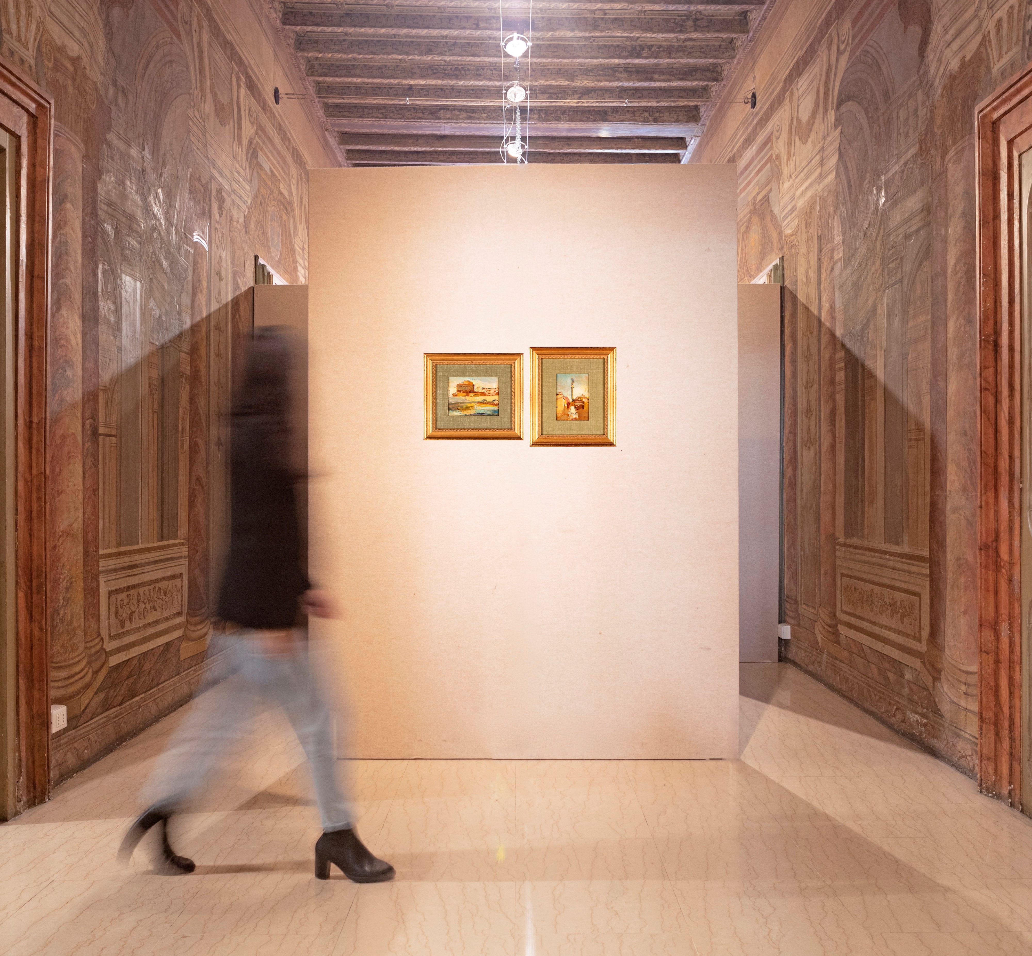 Colonna dell'Immacolata a Piazza Mignanelli; Veduta di Castel Sant'Angelo - coppia di dipinti
