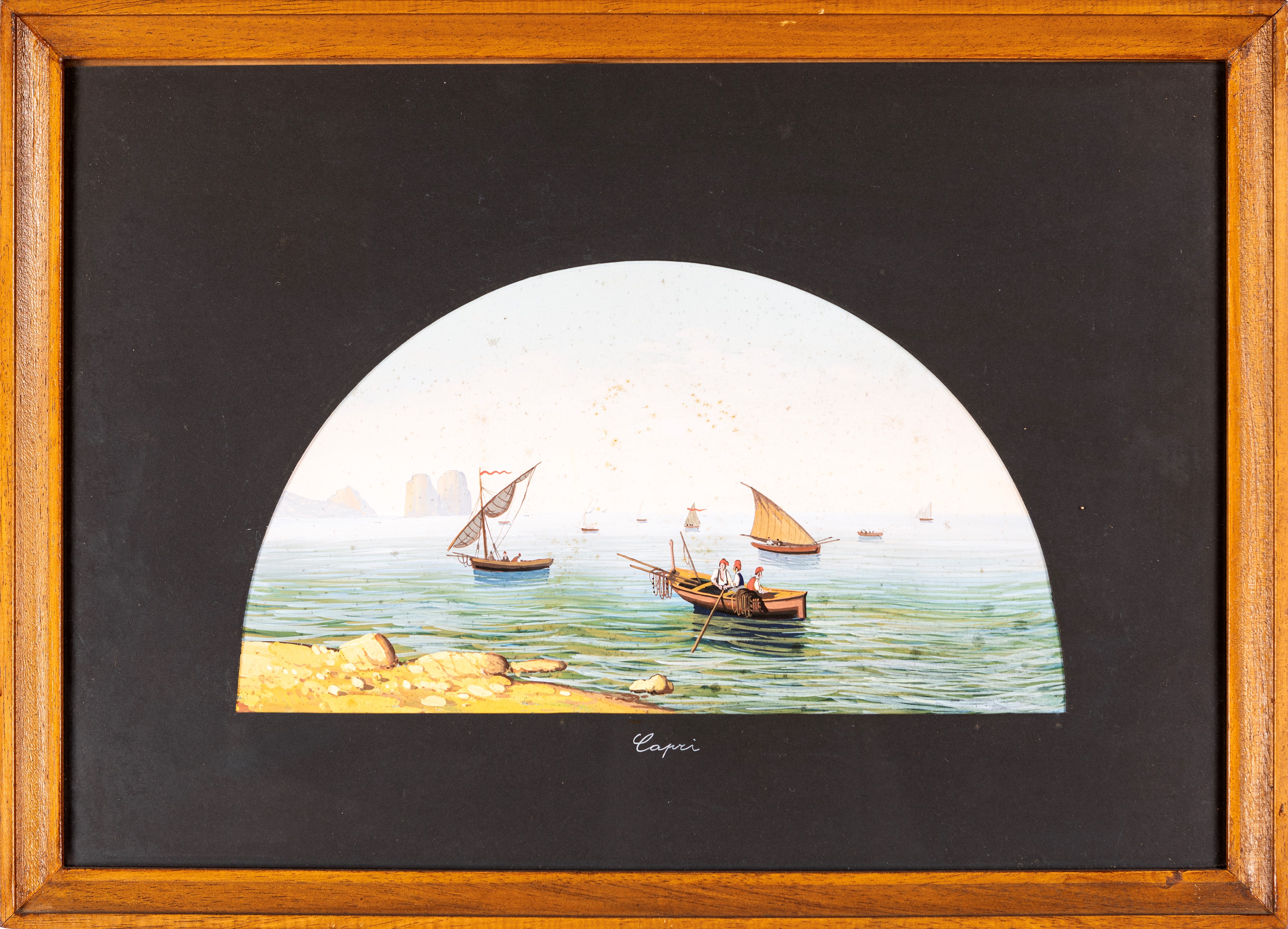 a) Barche con pescatori a Capri; b) Barche con pescatori ai faraglioni