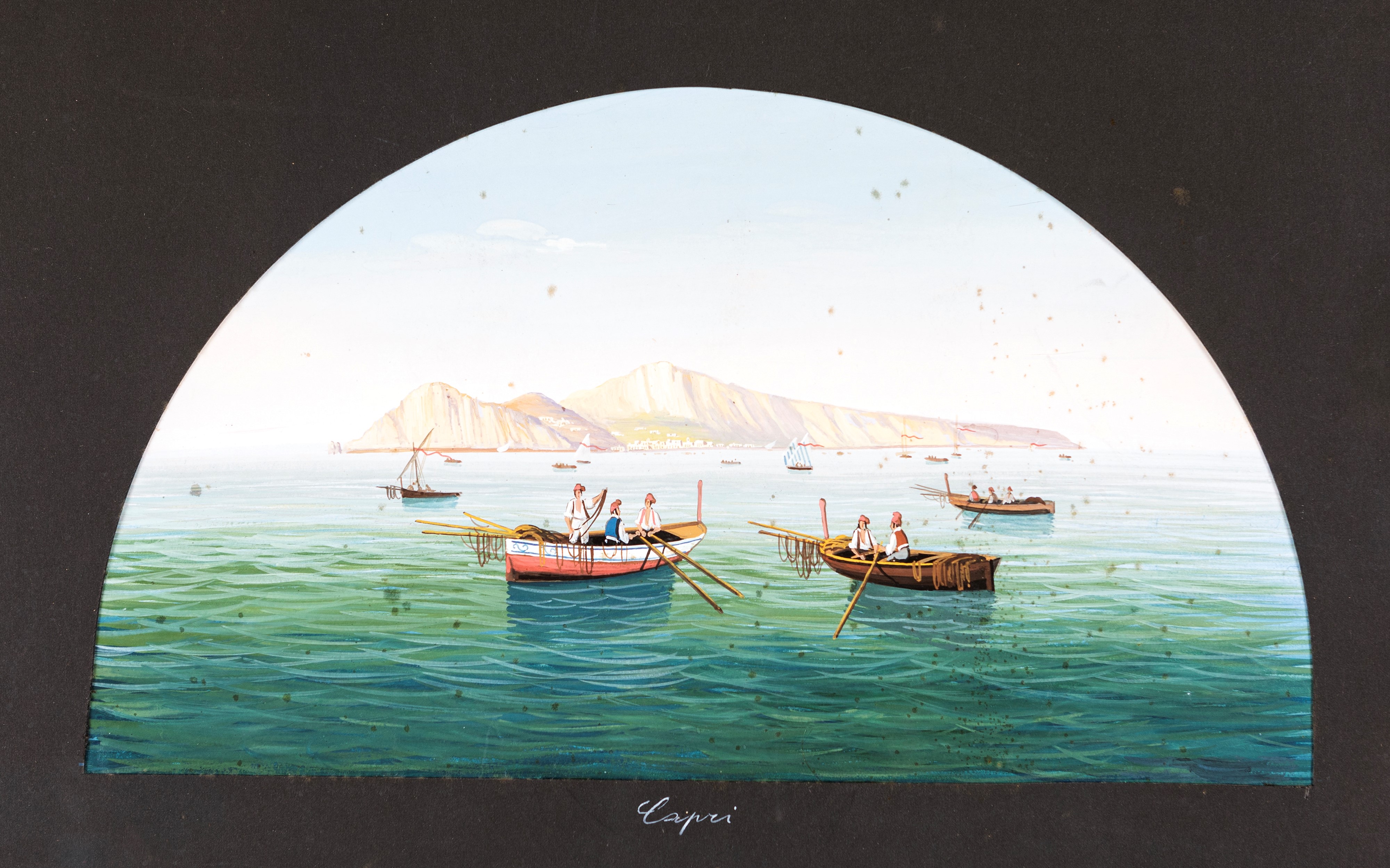 a) Barche con pescatori a Capri; b) Barche con pescatori ai faraglioni