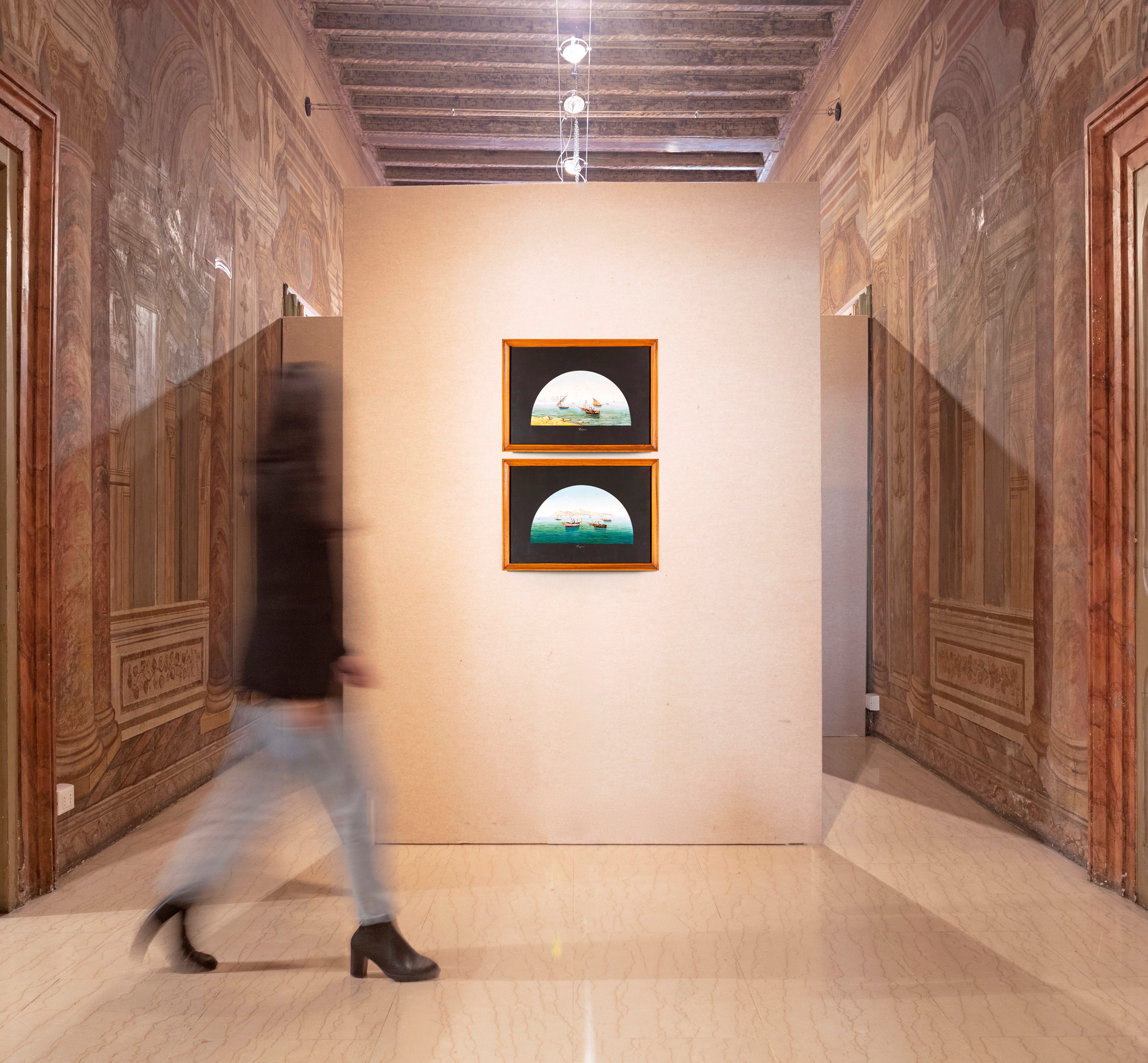 a) Barche con pescatori a Capri; b) Barche con pescatori ai faraglioni