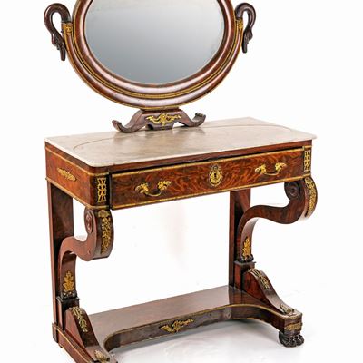 Toletta in Mogano D'epoca Impero con Finiture Ornamentali in Bronzo Dorato