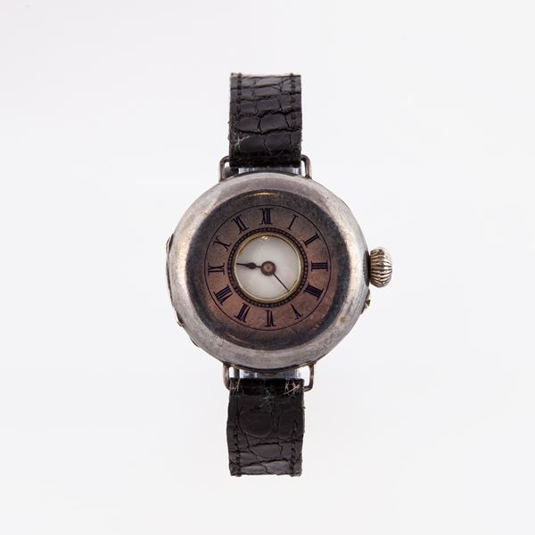Anonimo Svizzero - Orologio da tasca remontoir da uomo ad occhio di bue in argento 935/000, trasformato in orologio da polso.