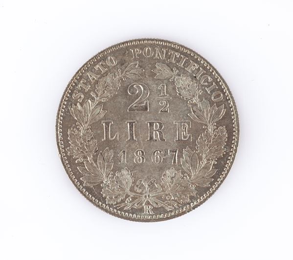 2 1/2 Lire A.XXI 1867 Roma Pio IX (1846-1878) Stato Pontificio