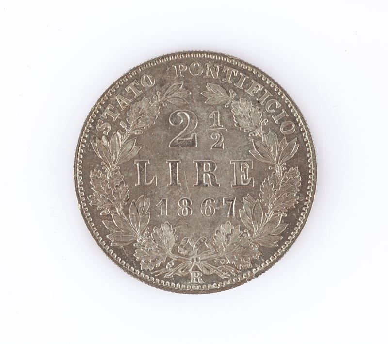 2 1/2 Lire a.XXI 1867 Roma Pio IX (1846-1878) Stato Pontificio