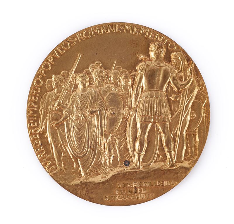Giuseppe Romagnoli - Medaglia di Bronzo Dorato Uniface 1930 - Tu Regere Imperio Populos Romane Me...