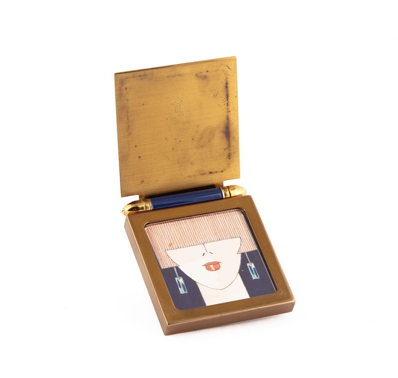 Cartier, Portafoto da viaggio in metallo e smalto bleu