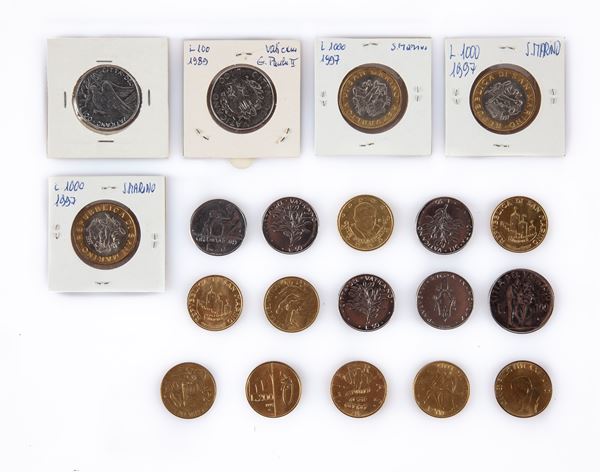 Lotto 20 monete di metallo vile della Città del Vaticano e di San Marino monetazione moderna