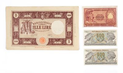 Lotto di Cartamoneta Repubblica Italiana: 1.000 Lire Barbetti Grande M 22 Luglio 1946 Einaudi-urb...