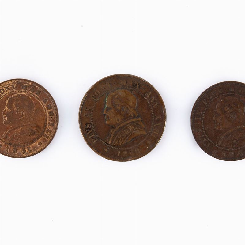 Lotto 5 Monete Stato Pontificio: 4 Soldi 1869 a.XXIII Roma; 2 Soldi 1866 Anno XXI (variante Cent....