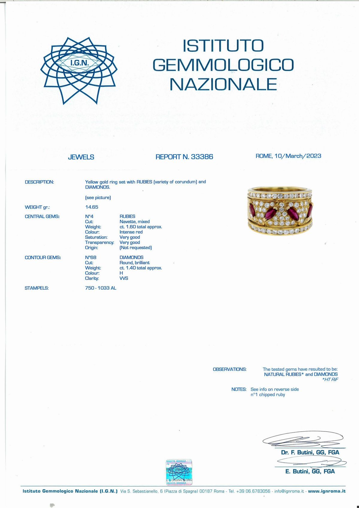 Anello in Oro, Brillanti e Rubini.