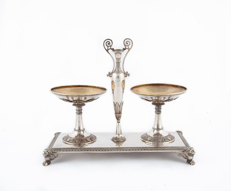 Saliera a Due Vaschette in Argento 950, Parigi 1798, Argentiere Philippe Jean Baptiste Houges