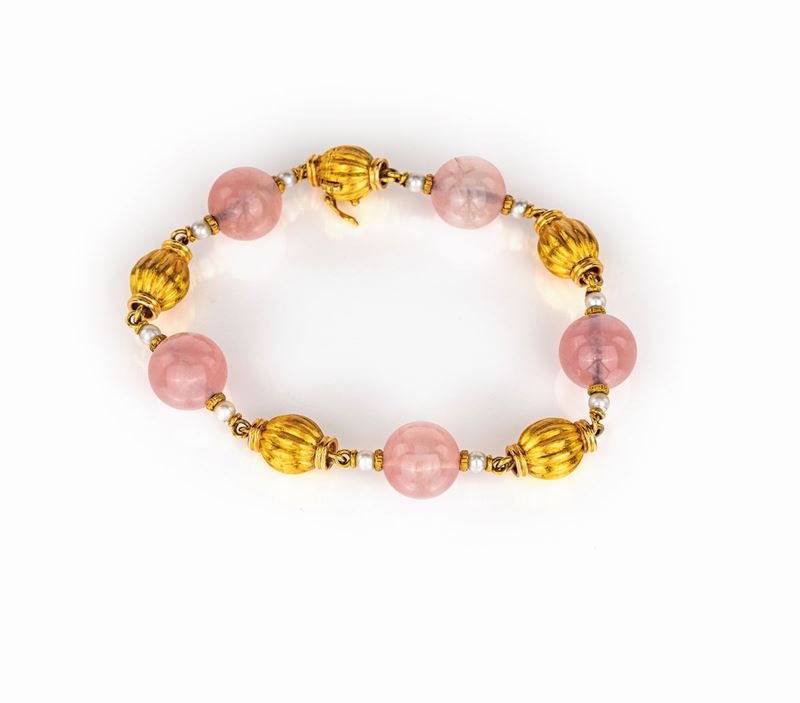 Bracciale in Oro Perle e Quarzo Rosa