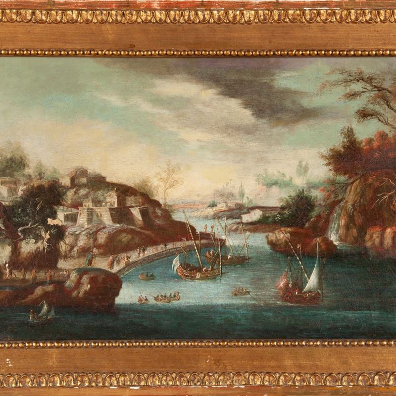 Scuola Italiana del XVII Secolo - Porto di una Città Fortificata