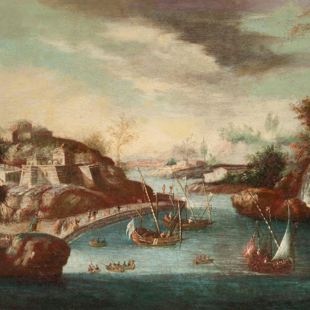 Scuola Italiana del XVII Secolo - Porto di una Città Fortificata