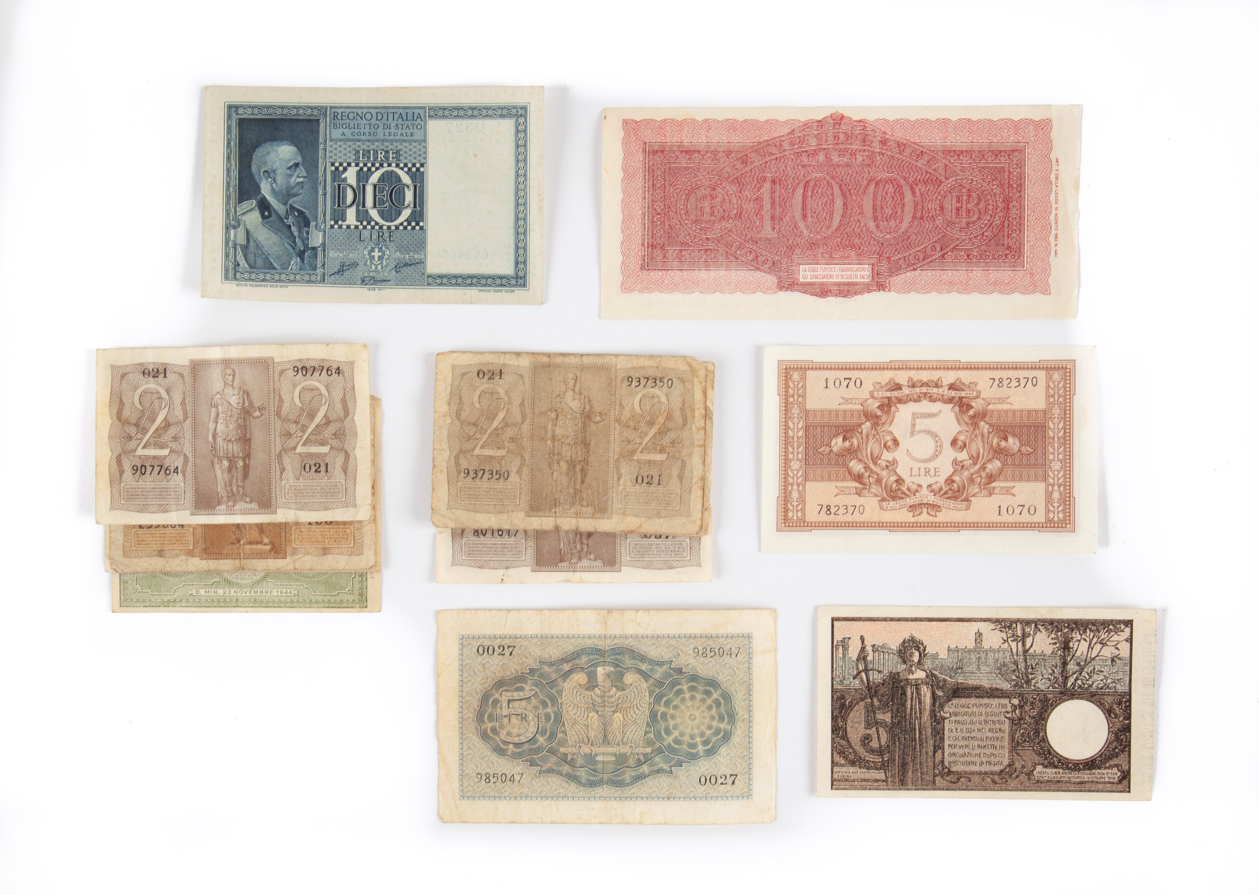 Lotto Cartamoneta Regno D'italia e Luogotenenza: 5 Lire Biglietto di Stato 1904 Floreale Vittorio...