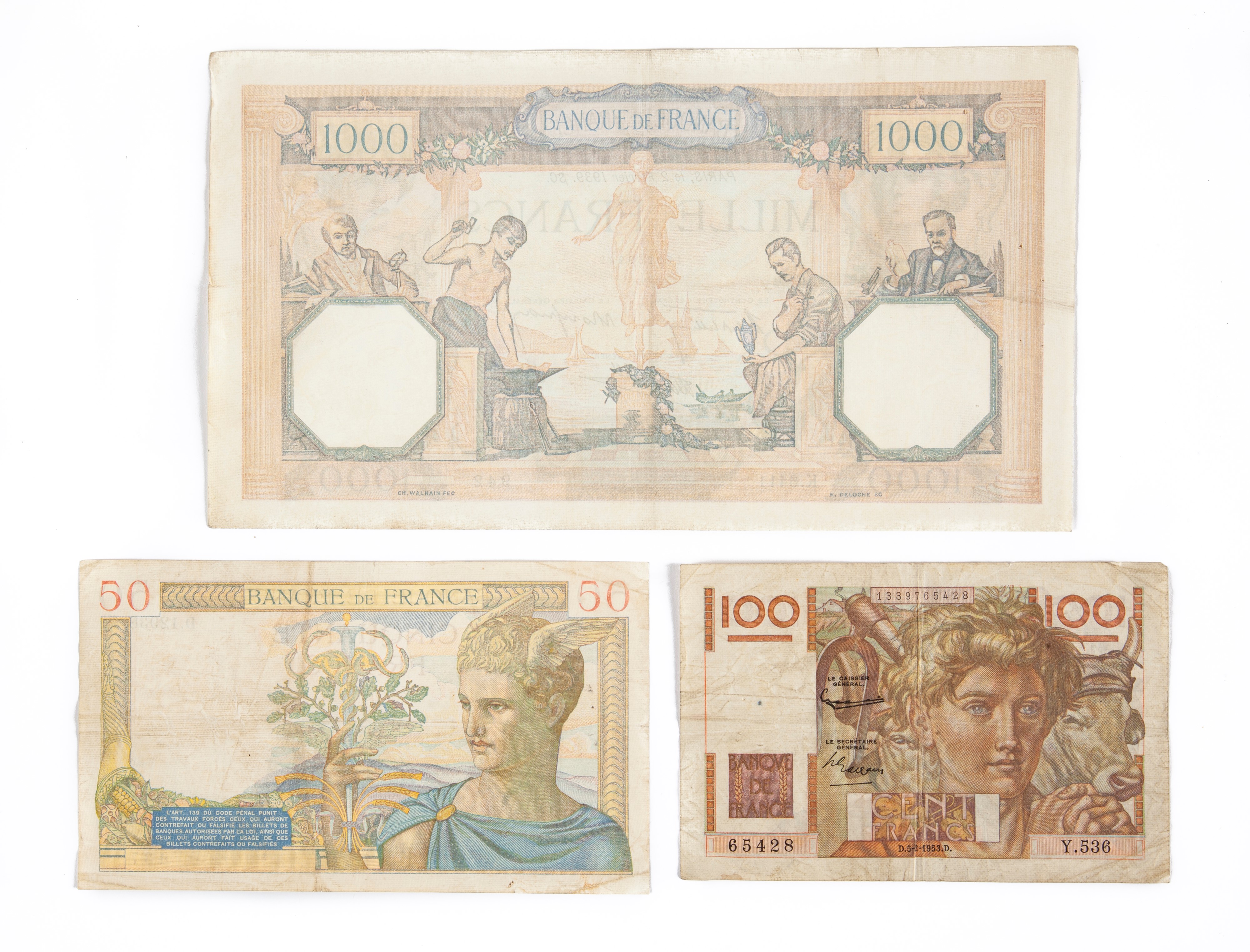 Lotto Cartamoneta Francia: 1.000 Franchi Cerere e Mercurio 02/02/1939 De Bletterie, Rousseau, R.f...