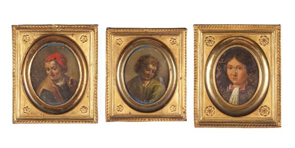 Pittore del XVIII secolo - Tre miniature ovali raffiguranti ritratti.