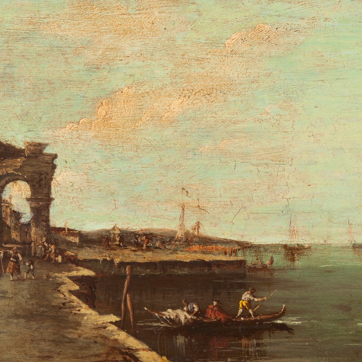 Francesco Guardi (scuola Di) - Laguna con Gondole e Capriccio Architettonico