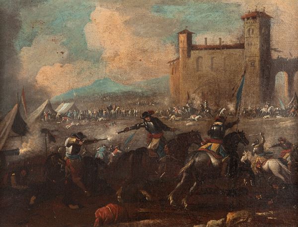 Francesco Monti detto il Brescianino - Scena di battaglia sotto le mura