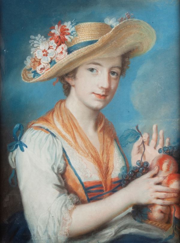 Scuola francese del XVIII secolo - Ritratto di fanciulla con cappello