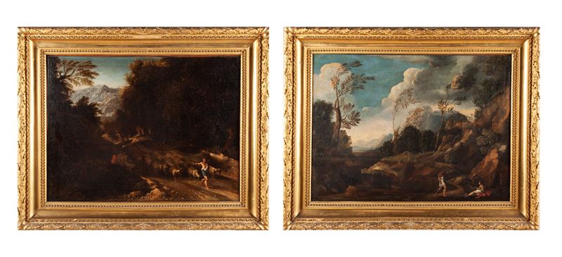 Gaspard Dughet - A) Paesaggio Arcadico con Figure B) Pastore con Gregge