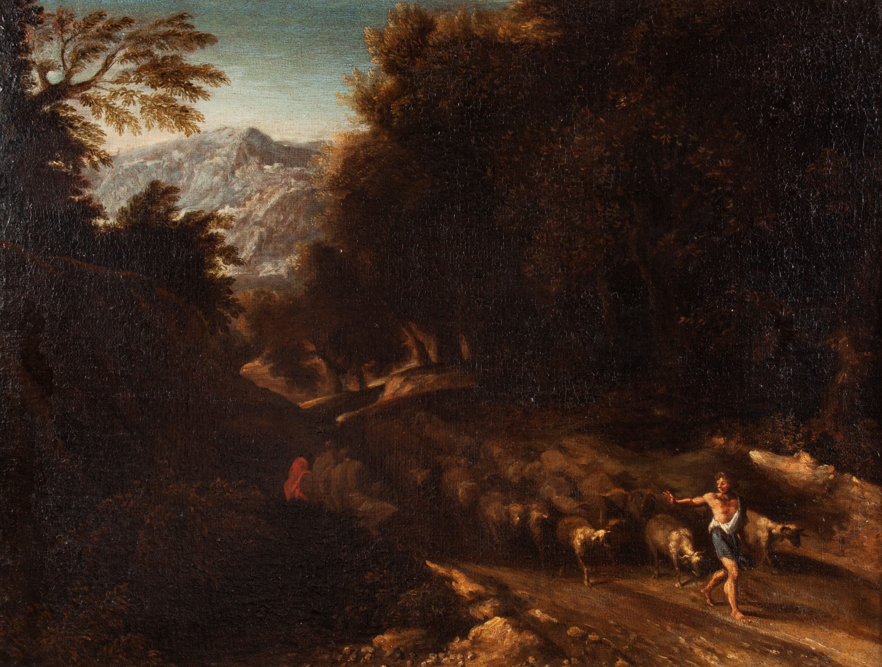 a) Paesaggio arcadico con figure b) Pastore con gregge