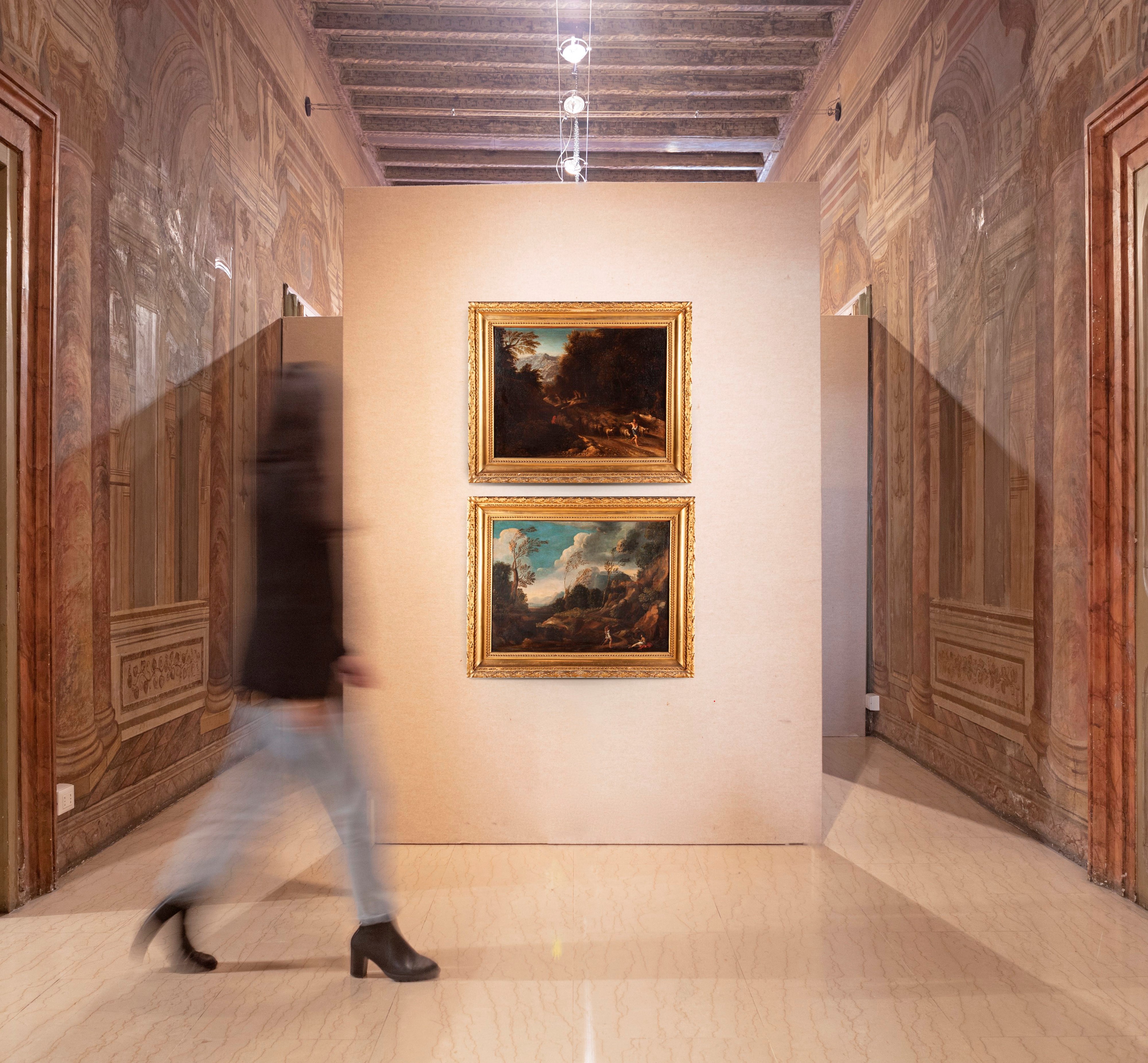 a) Paesaggio arcadico con figure b) Pastore con gregge