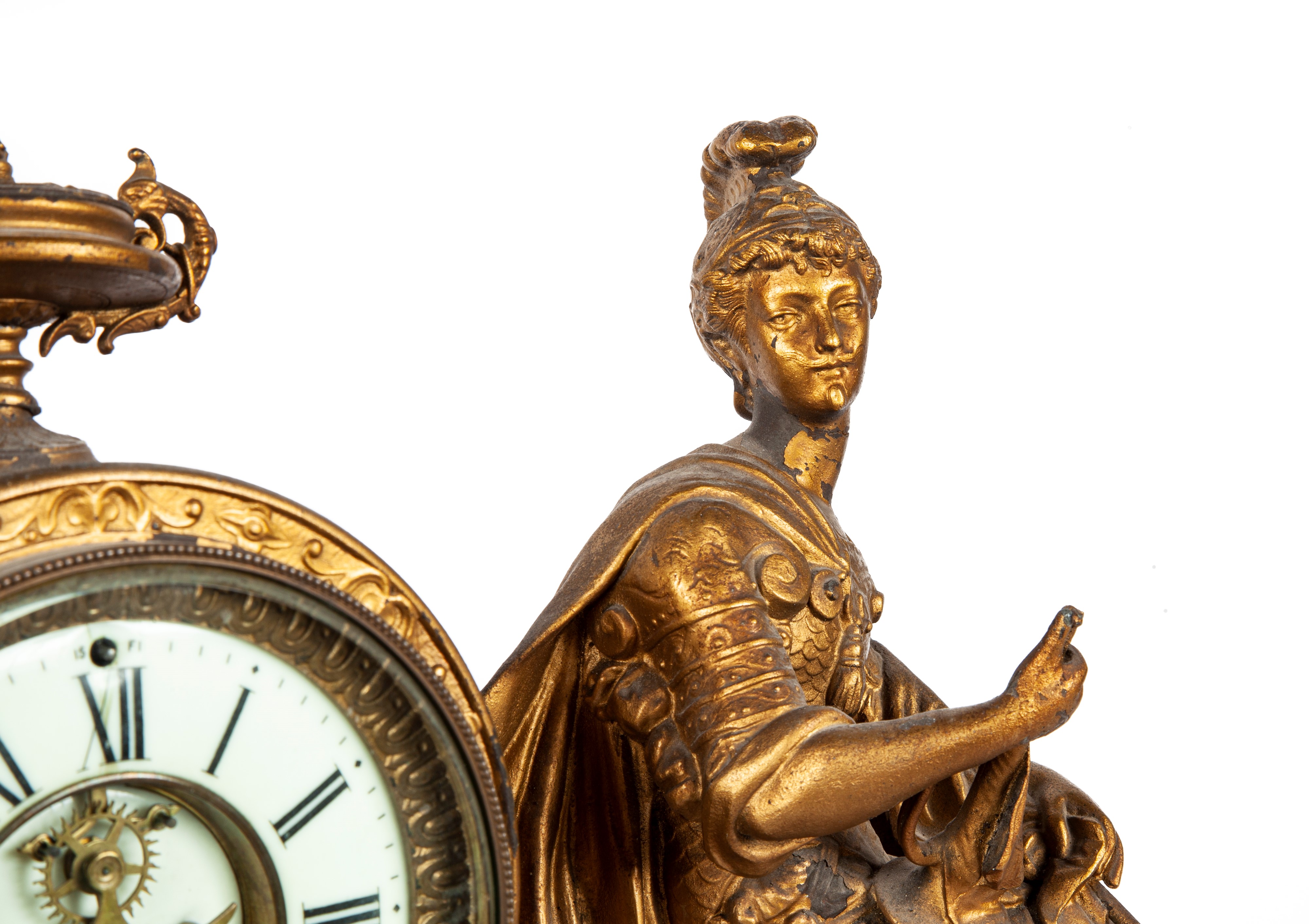 Orologio da Camino in Metallo Dorato, Ansonia Clock Company, Stati Uniti D'america, Seconda Metà ...