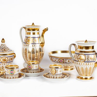 Servizio da Caffè in Porcellana Bianca e Oro, XIX Secolo