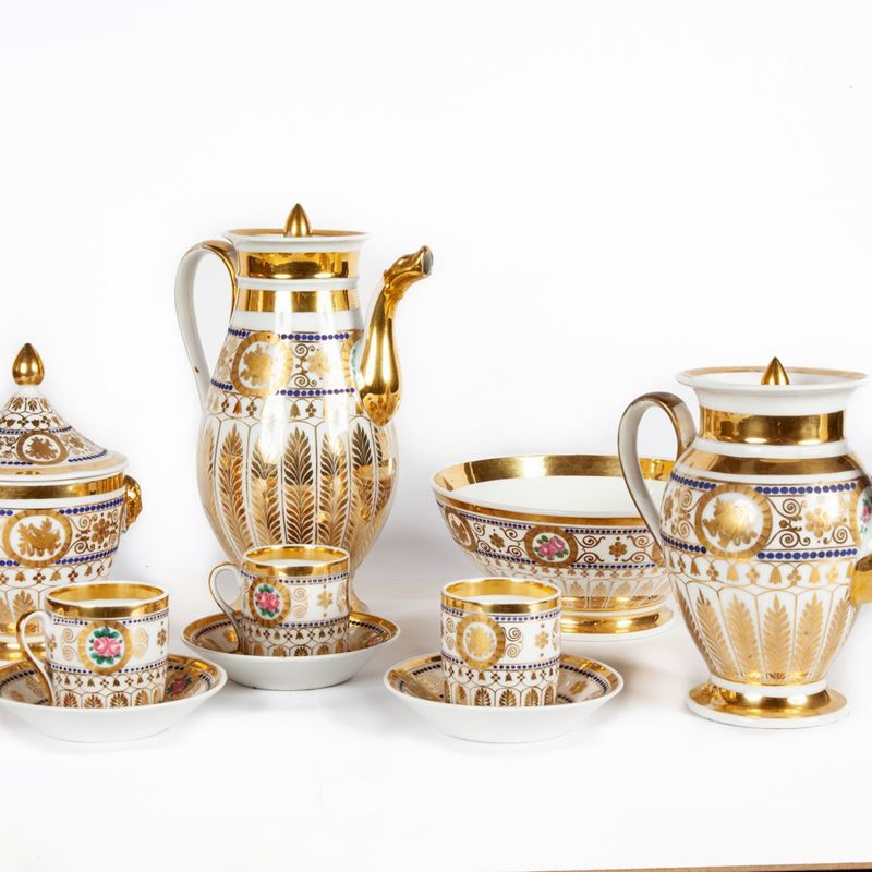 Servizio da Caffè in Porcellana Bianca e Oro, XIX Secolo