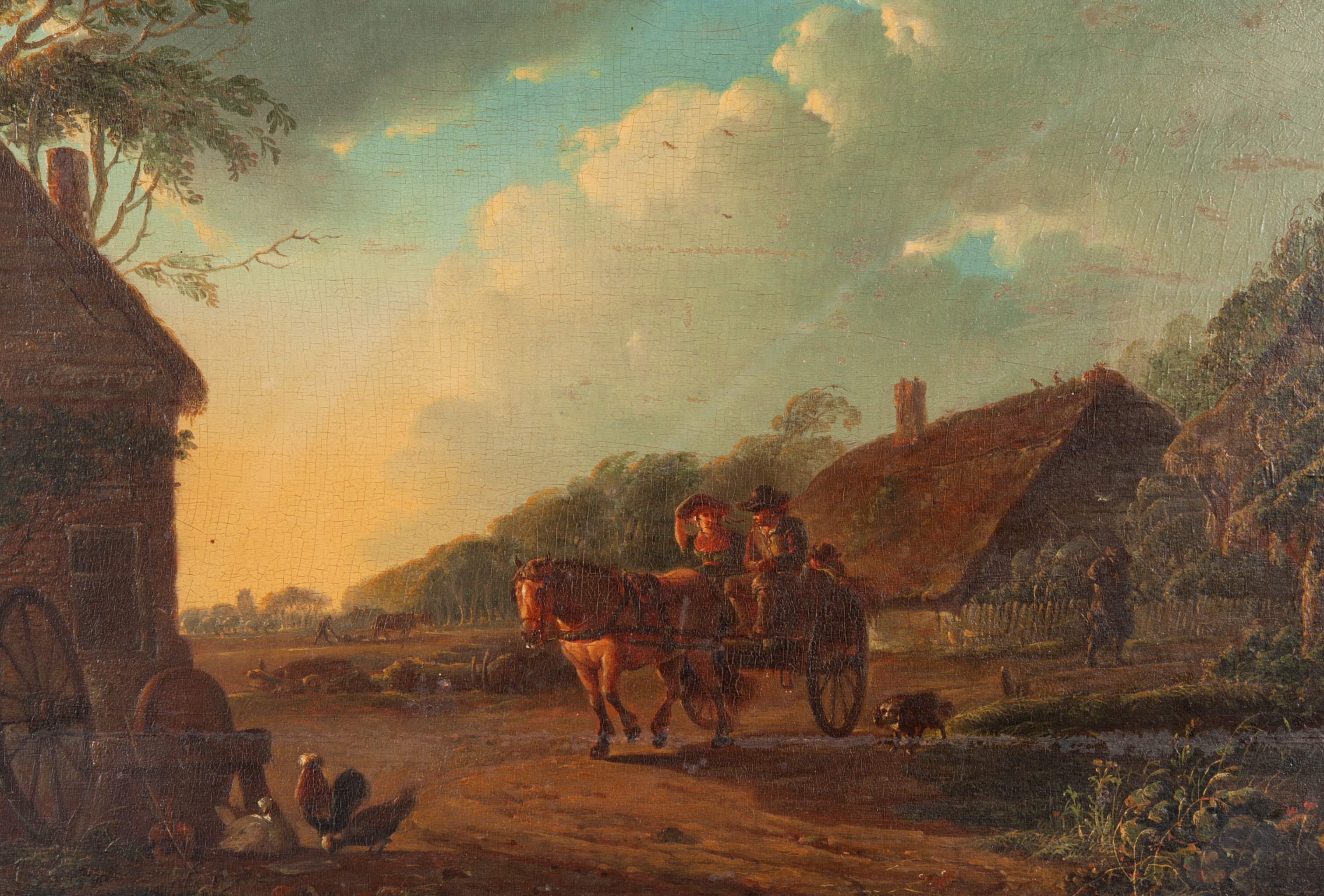 Pittore del XIX Secolo - Paesaggio con Calesse