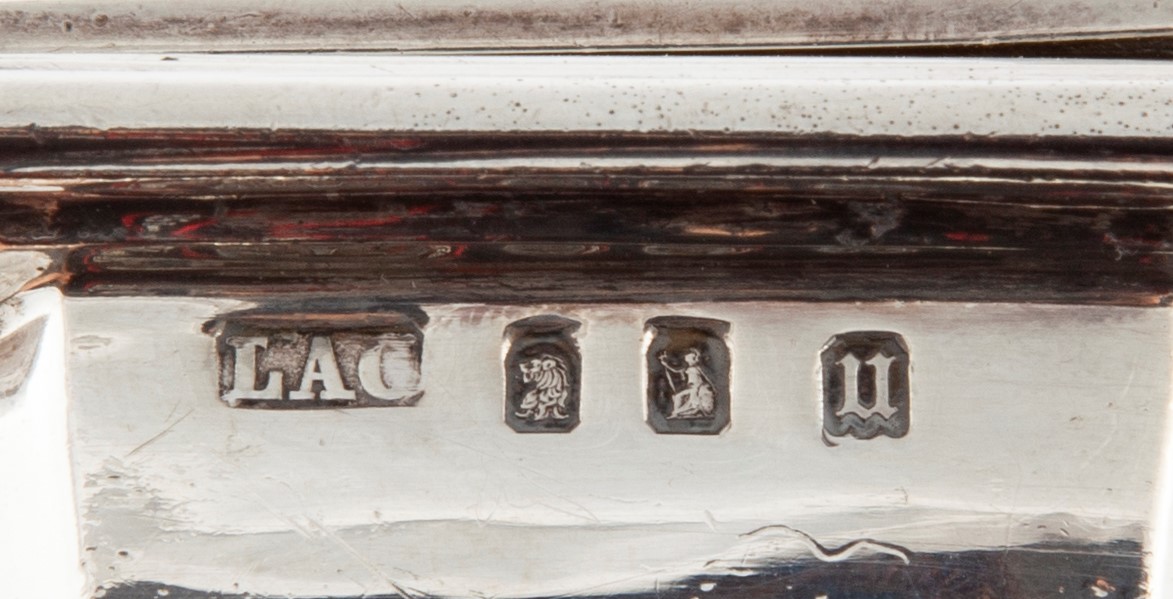 Coppia di Saliere e Mostardiera in Argento 925/1000 con Cucchiaini, Londra 1914, Argentiere Crich...