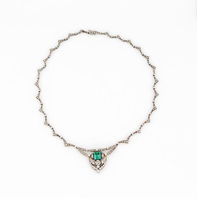 Collier in Oro Bianco con Smeraldo e Brillanti