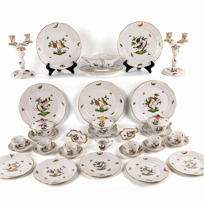 Servizio da Tavola in Porcellana, Decoro Rothschild, Manifattura di Herend, Ungheria XX Secolo