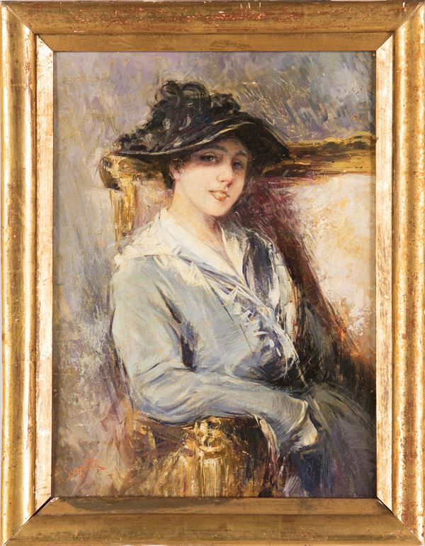 Pietro Scoppetta - Ritratto di signora con cappello