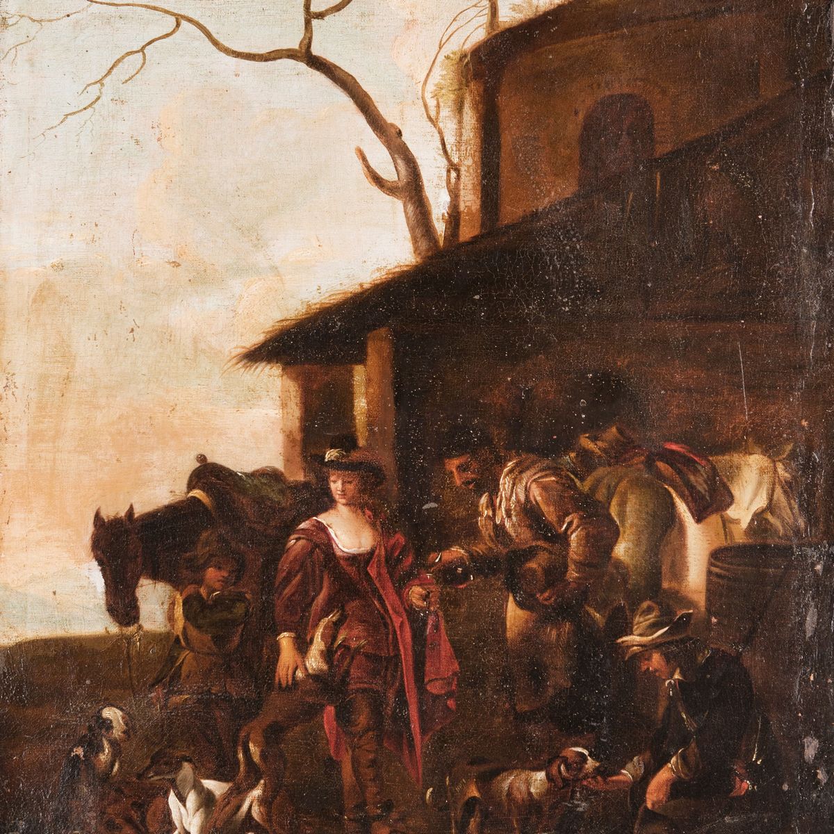 Pittore Fiammingo del XVII Secolo - Sosta di Viandanti