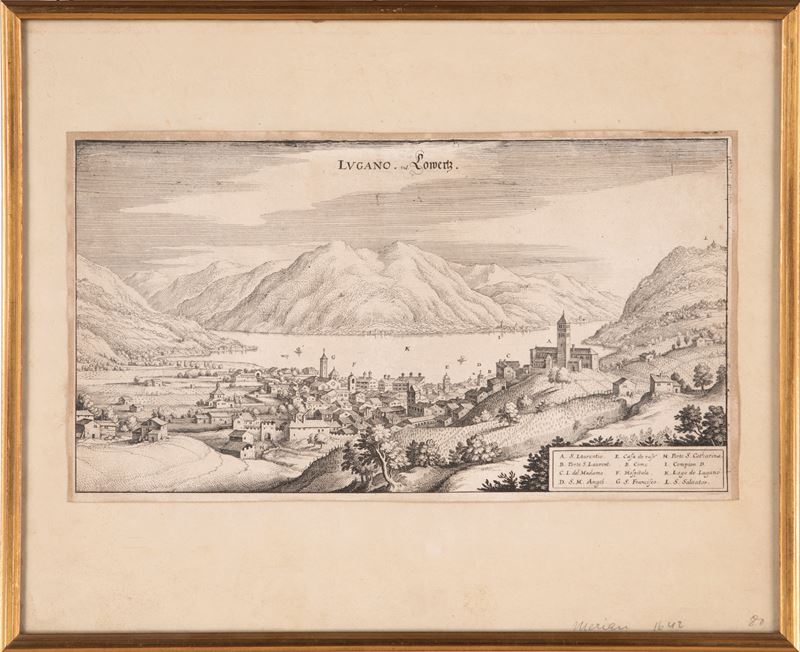 Matthaeus Merian il Vecchio - Veduta di Lugano da Settentrione (LUGANO. vul. Lowertz)