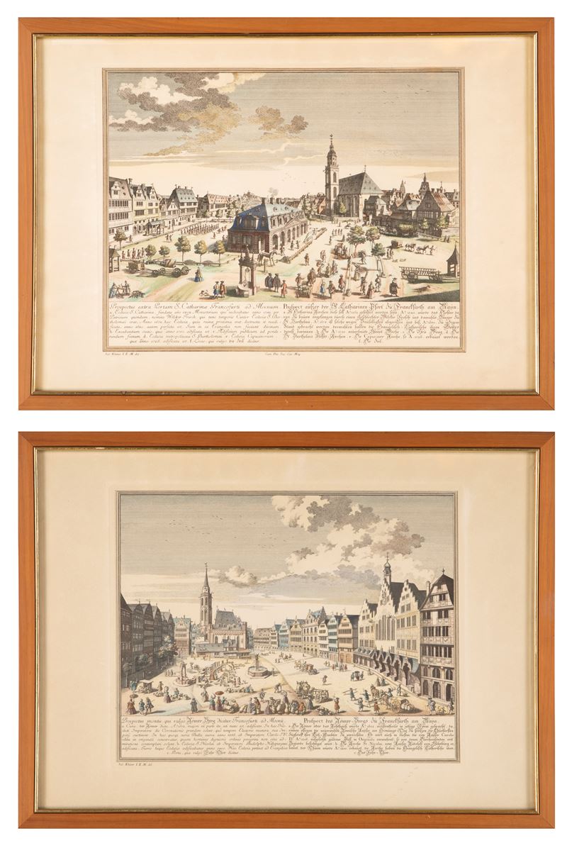 Riproduzioni tarde acquerellate delle - Veduta del Romer Berg di Francoforte sul Meno - Veduta fu...