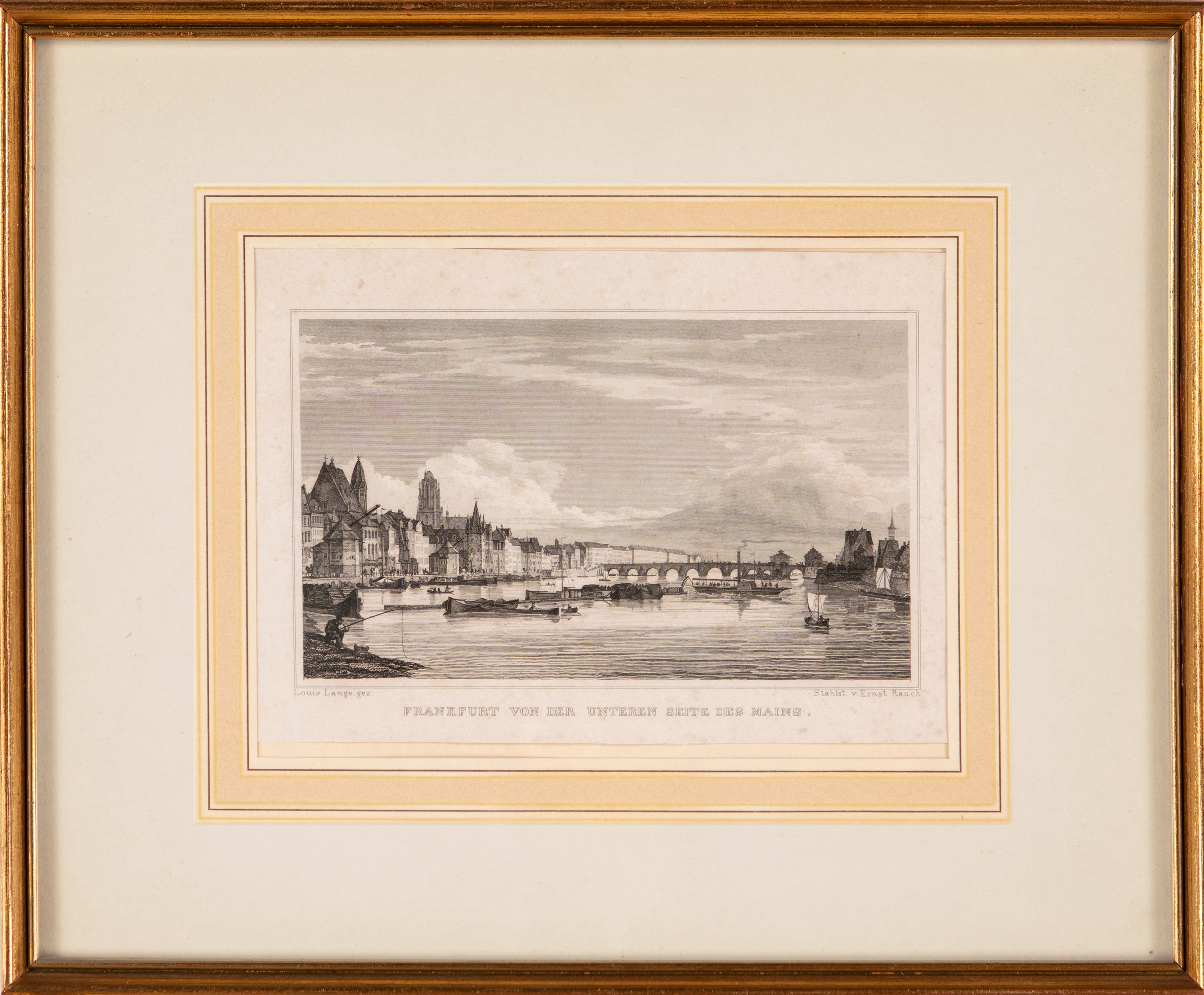 A) Veduta di Francoforte dal Fiume Meno B) Due Vedute di Edifici di Francoforte